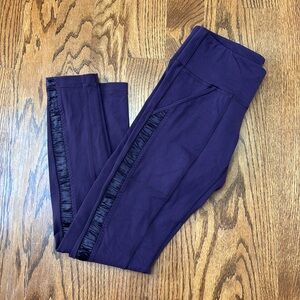 Lululemon running leggings with pockets and satin shirring detail, size 8